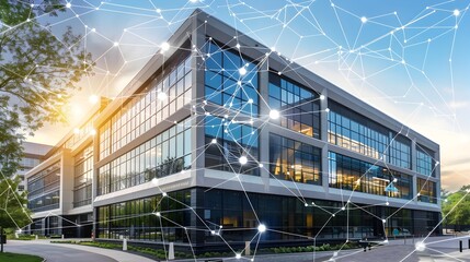 Poster - Digital Mesh Highlighting Connectivity of Modern Office Building Exterior