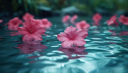 Poster - Tender pink flowers floating in water