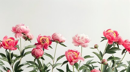 Poster - Elegant Peonies in Full Bloom on White Background
