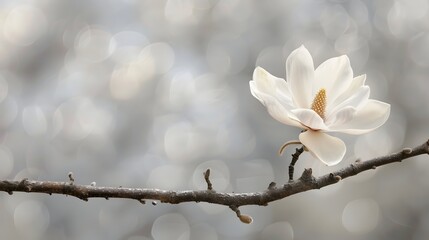 Poster - Exquisite Magnolia Blossom Framing a Spring Scene on Tree Branch