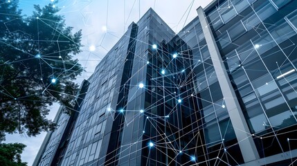 Leinwandbilder - Futuristic Digital Architecture with Interconnected Mesh Lines