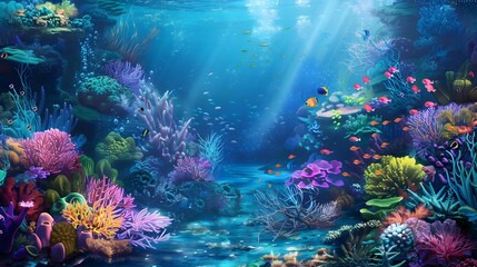 Aufkleber - Mesmerizing Underwater Seascape with Vibrant Coral Reefs and Marine Life