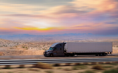 Semi-truck driving on the highway in Arizona, USA
