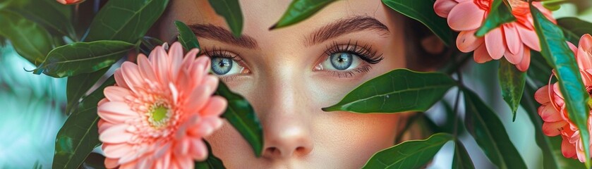 beauty guru with floral arrangements, botanic beauty routines, focus on nature