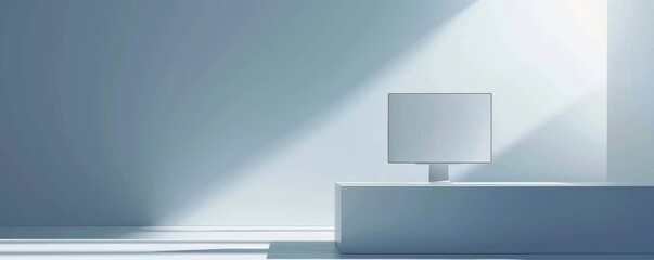 Poster - Minimalist modern interior with computer monitor on sleek table under natural light