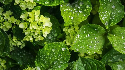 Poster - Refreshing Raindrops Adorning Lush Green Leaves and Delicate Flowers