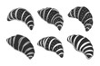 © Tatiana - Set of hand drawn french croissants, engraving, pastry silhouettes. Black and white illustration, icons