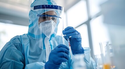 Poster - Scientist in Protective Gear Examining Stem Cell Samples in Laboratory