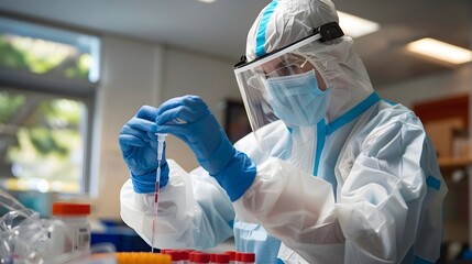 Poster - Scientist in Protective Gear Handling Stem Cell Samples in Laboratory