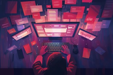 Fototapete - A person using a computer with numerous blocks and restrictions on the screen