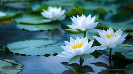 Aufkleber - Serene Lotus Flowers Floating on a Peaceful Pond Surrounded by Nature
