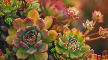 Aufkleber - Tiny Colorful Succulent Flowers in Close Up Botanical Composition