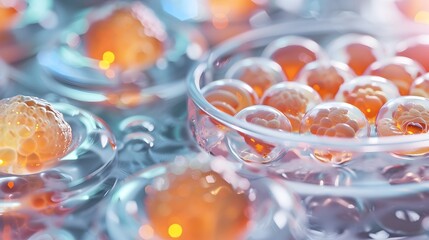 Poster - Vibrant Stem Cells in Petri Dish Microscopic Close up of Biological Research Sample