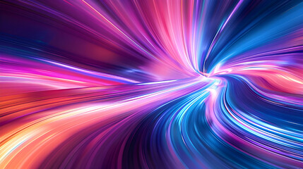 Poster - Vibrant abstract image featuring dynamic neon light trails in shades of pink, blue, yellow, and orange, creating a sense of motion.