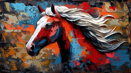 Wall Mural - Abstract oil painting, gold, horse, modern artwork, paint marks, paint strokes, knife painting. Large stroke oil painting, mural, art wall.