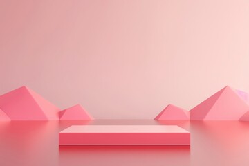 Poster - A minimalistic pink background with geometric shapes, perfect for product displays and modern design themes.