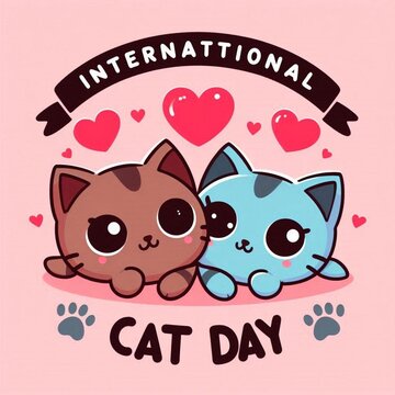 drawing of cats with lettering international cat day for World