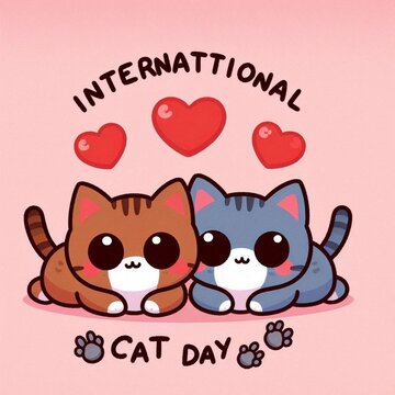 drawing of cats with lettering international cat day for World
