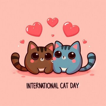 drawing of cats with lettering international cat day for World