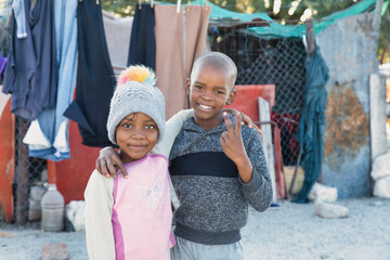 ghetto life, children playing in the township, south africa informal settlements , african lifestyle