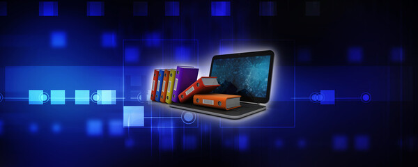 Poster - 3d rendering Binder with laptop
