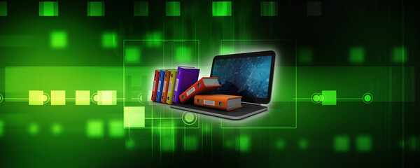 Poster - 3d rendering Binder with laptop
