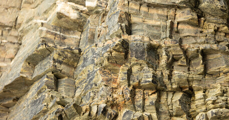 Wall Mural - Close-up of layered rock formations with varying shades of brown and gray