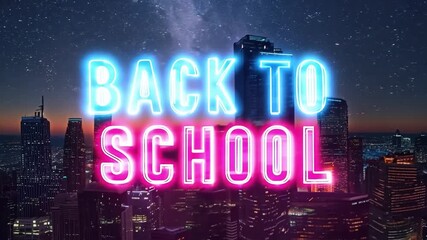Poster - A glowing neon sign spelling BACK appears over a city skyline at twilight.