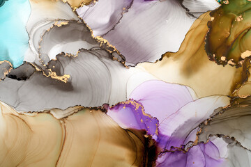 Canvas Print - Natural  luxury abstract fluid art painting in alcohol ink technique. Tender and dreamy  wallpaper. Mixture of colors creating transparent waves and golden swirls. For posters, other printed materials