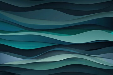 Poster - Vibrant horizontal banner design featuring contemporary wave patterns in teal blue, deep navy, and slate gray hues