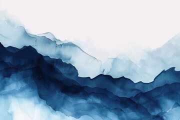 Poster - Abstract watercolor painting background featuring deep blue gradient shades with flowing curved line textures and areas for text