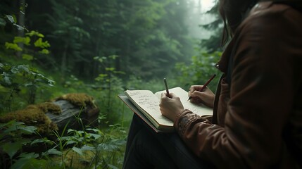 Wall Mural - A person sketching in a nature journal, capturing the beauty of the outdoors.