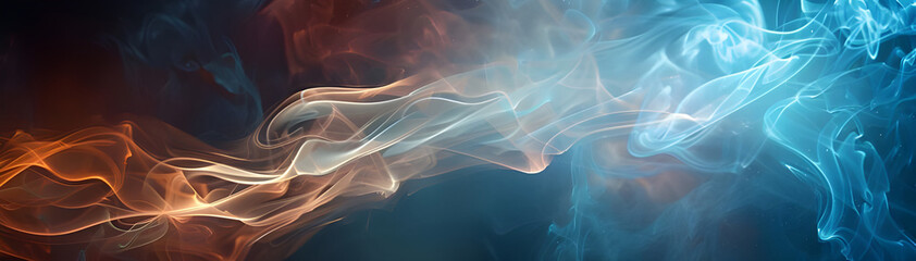 Poster - Vivid abstract image featuring dynamic swirls of smoke in blue and orange hues, creating a captivating visual contrast.