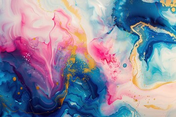 Poster - Artistic blot painting with abstract watercolors and acrylics. Marble-like texture background on colorful canvas