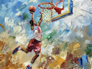 Basketball Player Dunking Abstract Painting