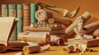 © Nattapoom - A history teacher showing artifacts with paper cut ancient relics and scrolls on a light brown background a moment of discovery