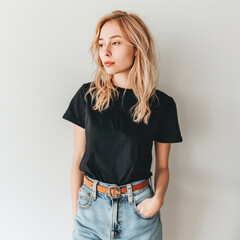 young beautiful girl standing on white background