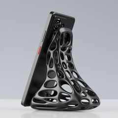 Poster - Smartphone Mobile Phone Stand on an Abstract Phone Holder. 3d Rendering
