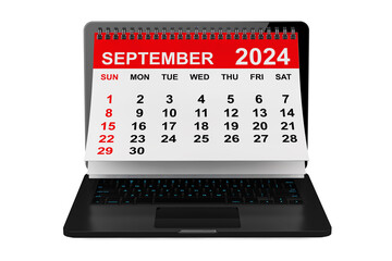 Aufkleber - September 2024 calendar over laptop screen. 3d rendering