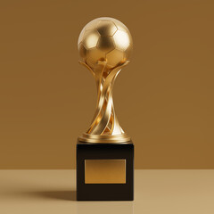 Aufkleber - Golden Award Trophy with Golden Football Soccer Ball. 3d Rendering