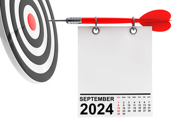 Poster - Calendar September 2024 on Blank Note Paper with Free Space for Your Design. 3d Rendering