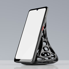 Poster - Smartphone Mobile Phone Stand on an Abstract Phone Holder. 3d Rendering