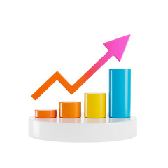 Fototapete - Graph Bars Going Up with Arrow. 3d Rendering