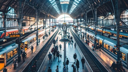 Surveillance Cameras Monitoring Busy Train Station Platforms and Passenger Safety