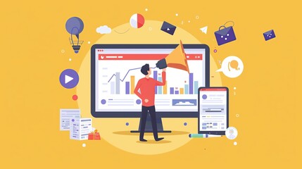 Wall Mural - digital marketing: digital marketer creating a pay-per-click (ppc) campaign. focused professional de