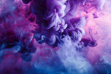 Poster - Dynamic purple and blue ink swirling in water, creating vibrant, abstract patterns and mesmerizing fluid shapes.