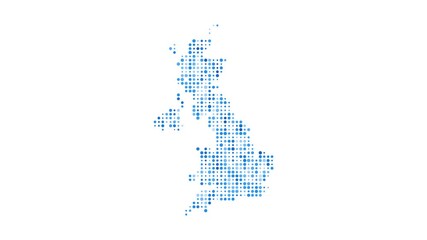 Poster - United Kingdom dotted digital map. Map of the United Kingdom with pulsating colored circles. Shape of the country filled with blue disks. Stylish video.