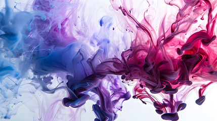 Poster - Dynamic abstract composition featuring vibrant ink swirls in purple and blue, creating a mesmerizing and fluid visual effect.