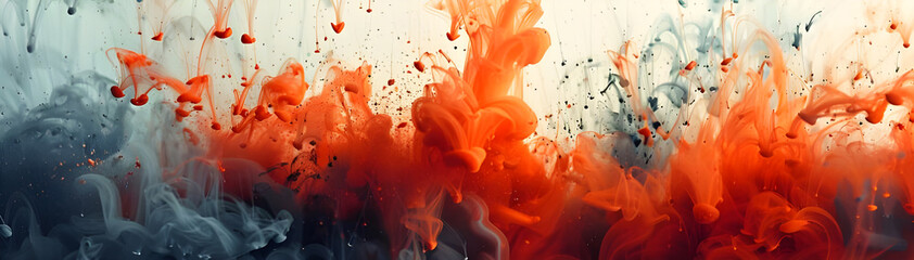 Poster - Vibrant swirls of orange, red, purple, and blue ink mix in water, creating a dynamic and abstract visual effect.