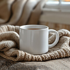 Poster - Blank white mug on a cozy blanket